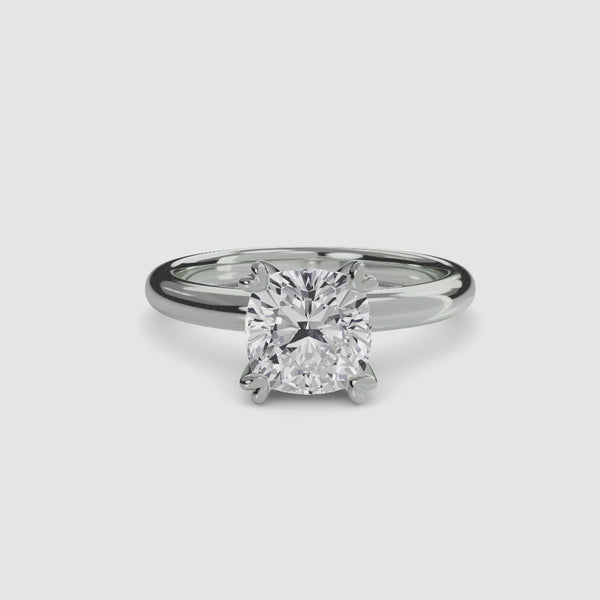 360-degree rotation view the Seris cushion cut diamond double prong solitaire engagement ring in white gold