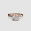 360 view of a rose gold solitaire engagement ring featuring a large round brilliant-cut diamond secured by eight ball-tipped prongs in a floral basket setting, with a plain polished tapered band.