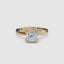 
360 view of the Solaris cushion-cut diamond solitaire engagement ring in 14k yellow gold, featuring a large cushion-cut diamond secured by eight ball-tipped prongs in a floral basket setting with a plain polished tapered band.