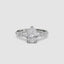 Pear shaped diamond ring with marquise and round side stones white gold on a white background