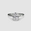 Solitaire white gold ring with a large oval-cut diamond on a white background