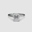 Solitaire diamond ring with emerald-cut gemstone in platinum color