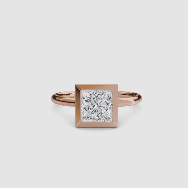 Bezel princess cut diamond ring solitaire rose gold setting