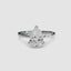 Solitaire white gold ring with a pear-shaped diamond on a white background