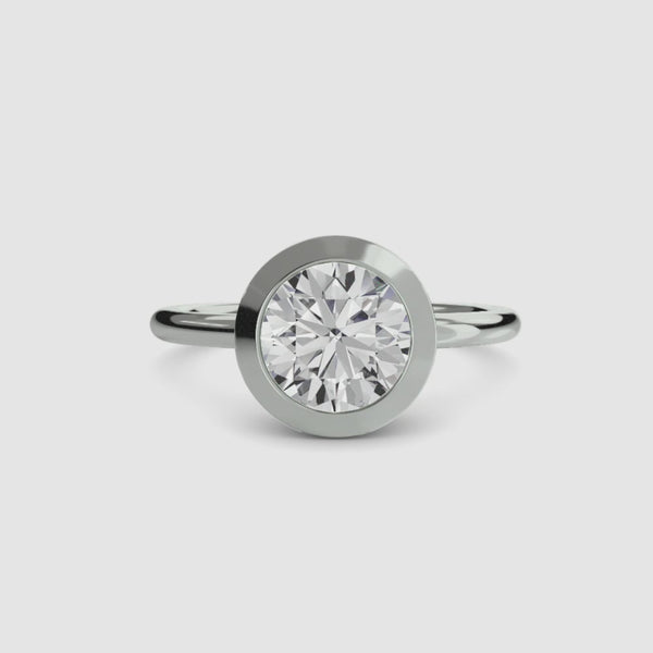 Round bezel diamond ring in solitaire white gold setting