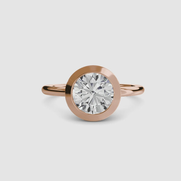 Round bezel diamond ring in solitaire rose gold setting