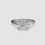Solitaire white gold ring with a cushion-cut diamond on a white background