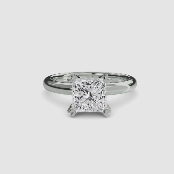 360-degree rotation view the Elowen princess cut diamond double prong solitaire engagement ring in white gold