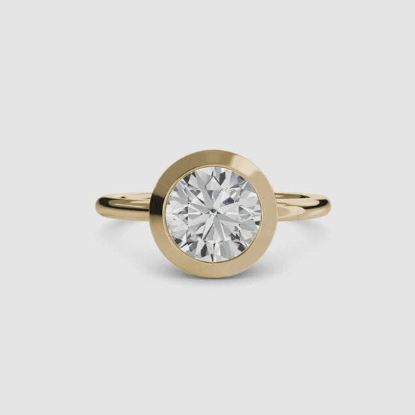 Round bezel diamond ring in solitaire yellow gold setting