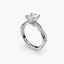 Diamond ring with a clear princess diamond and twisted pave shank on a white background