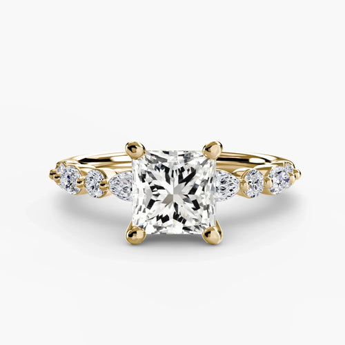 The Isara - Princess Cut Diamond Engagement Ring with Round & Marquise Side Stones