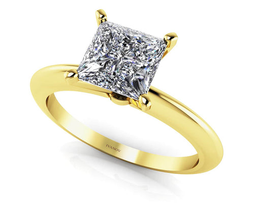 Solitaire princess engagement ring 14k yellow gold