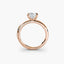 Side view of The Aurien showing radiant cut diamond with corner protection in double prong rose gold setting