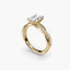 Gold ring with a radiant diamond on a white background