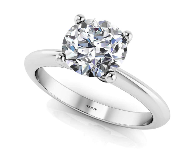 Round diamond solitaire engagement ring 14k white gold