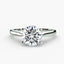 White gold solitaire ring with a round diamond brilliant cut on a white background