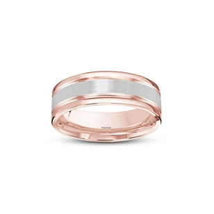 Rose gold ring polished edges brushed white gold center
