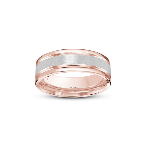Rose gold ring polished edges brushed white gold center