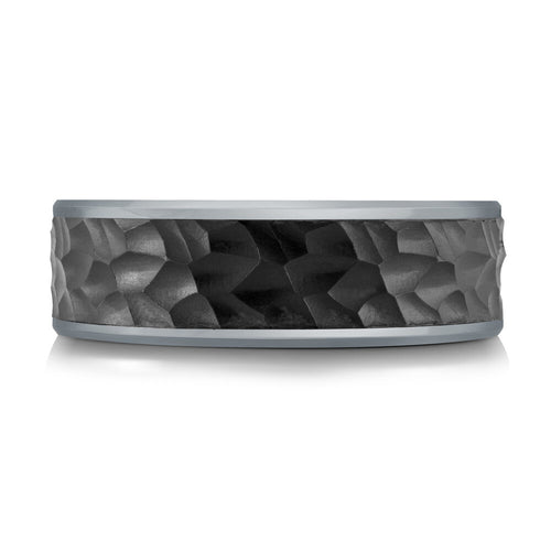 The Umbrium - Tantalum Ring with Black Hammered Carbon Fiber Inlay