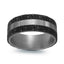 Tantalum wedding ring brushed center with textured black carbon fiber 8mm width 