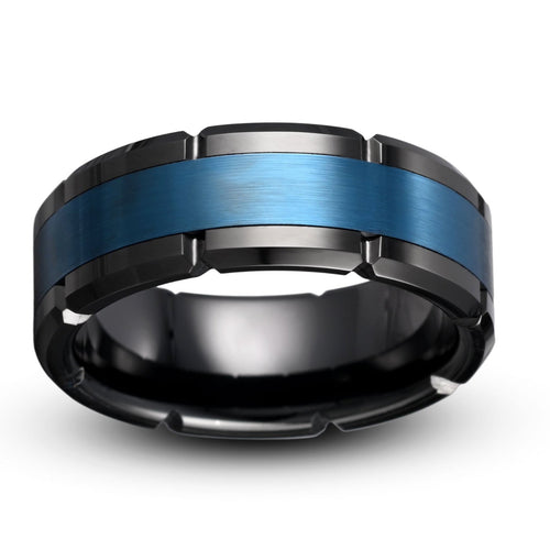 Two tone tungsten ring blue and black