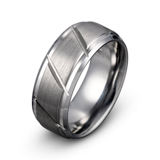 Brushed tungsten ring grooved
