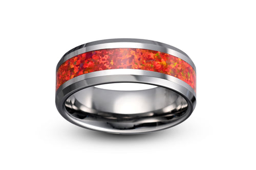 Red opal tungsten ring 8mm