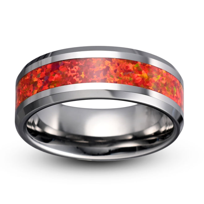 Red opal tungsten ring 8mm