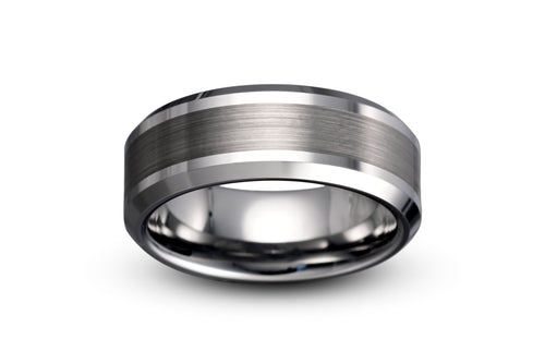 Mens tungsten wedding band with brushed finish 8mm wide