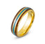 Tungsten Ring turquoise and wood inlay domed yellow gold 6mm