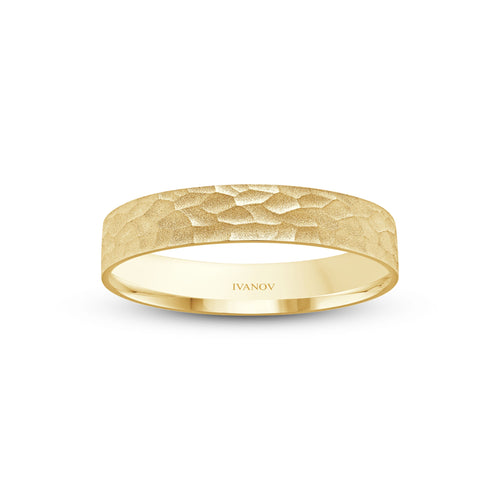 14K Yellow Gold Hammered Flat Ring 3mm - The Impact