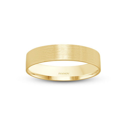 The “Basis” – 14K Solid Gold. Brushed Finish. Flat 4mm Band. Free Engraving.