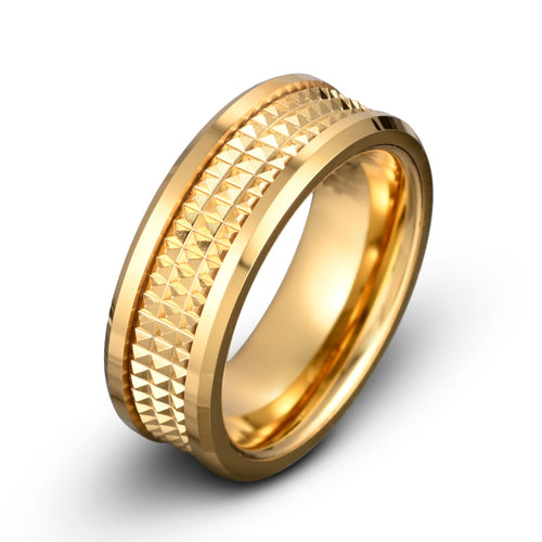 Yellow Gold Tungsten Ring Jagged & Polished Beveled Edges
