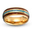 Yellow gold tungsten ring with crushed turquoise inlay and rosewood domed style 8mm width