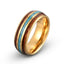 Yellow gold tungsten ring domed style rosewood turquoise inlay 8mm