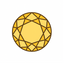 Yellow round diamond shape with black lines on a white background