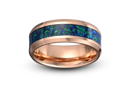 Azure Embrace - Rose Gold Men's Tungsten Ring with Blue Opal Inlay 8mm