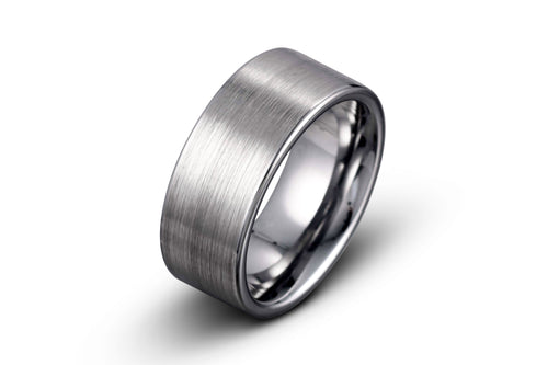 Gray Steel Minimalist Tungsten Ring - Brushed Finish Pipe Cut Style