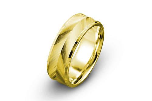 Gladiator Ring 14K Gold Men's Wedding Band Diamond Cut Arrow Design