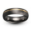 Tungsten ring in gunmetal color grooved yellow gold brushed finish 6mm wide